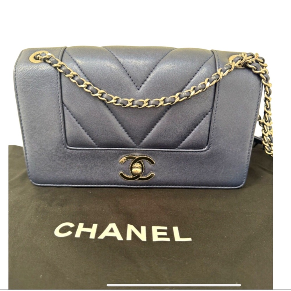 CHANEL Sheepskin Quilted Small Dark Navy Mademoiselle Double Flap Bag